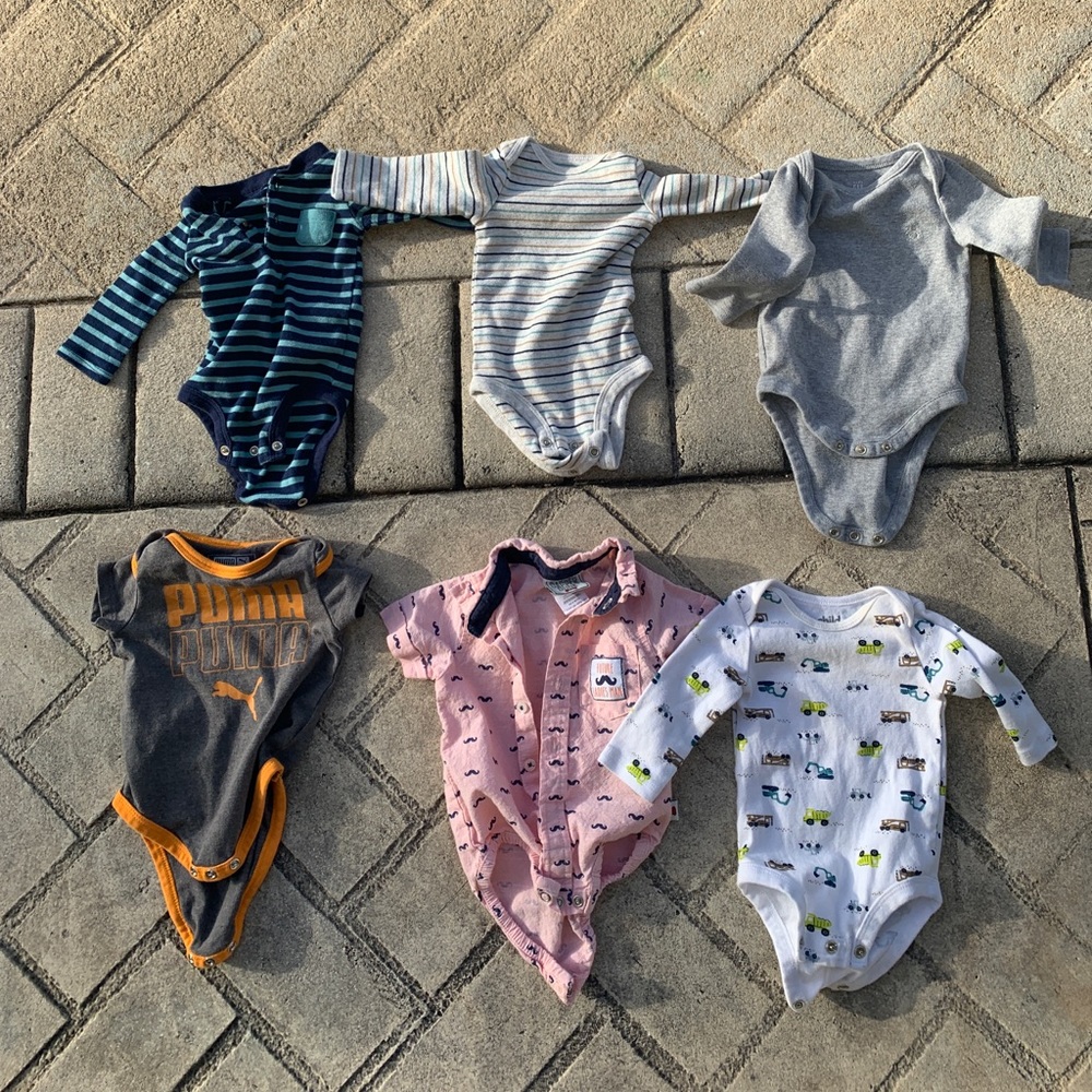 Baby Boy Onesies Lot 0-3 6 Pieces Long Sleeve Short Sleeve
